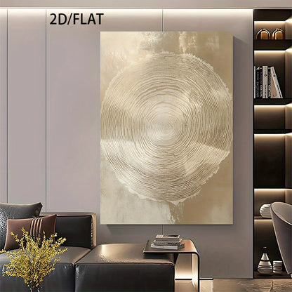 Minimalist Tree Ring Wall Art – Textured Beige Circular Wood Grain Design – Neutral Canvas Print for Modern Hallway, Foyer Art Decor