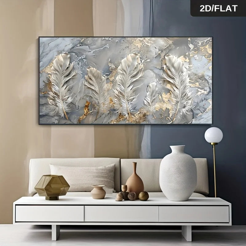 2D Flat Frameless Modern Abstract Feather Prints Wall Art Large Canvas Print for Living Room, Bedroom Wall Art Modern Wall Decor