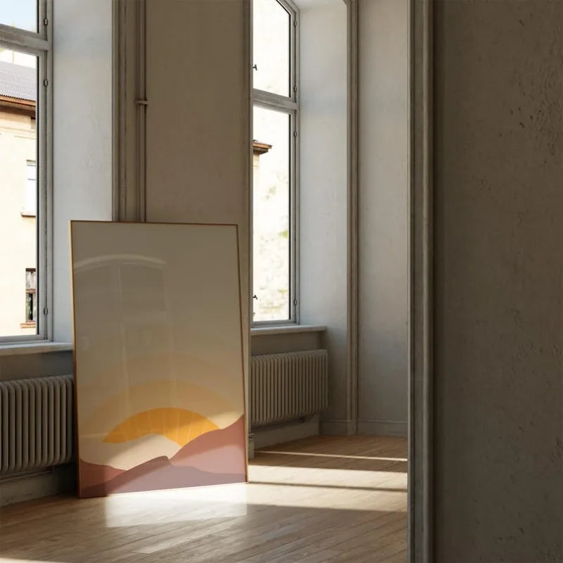 Large 3‑Panel Abstract Sunrise Canvas Print Wall Art – Warm Earthy Orange & Brown Unframed Abstract Artwork for Modern Interior Decor