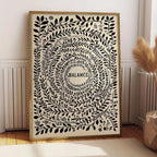 Balance Botanical Mandala Canvas Print Wall Art – Minimalist Black Leaf Circle Design on Neutral Beige Background for Modern  Home Décor