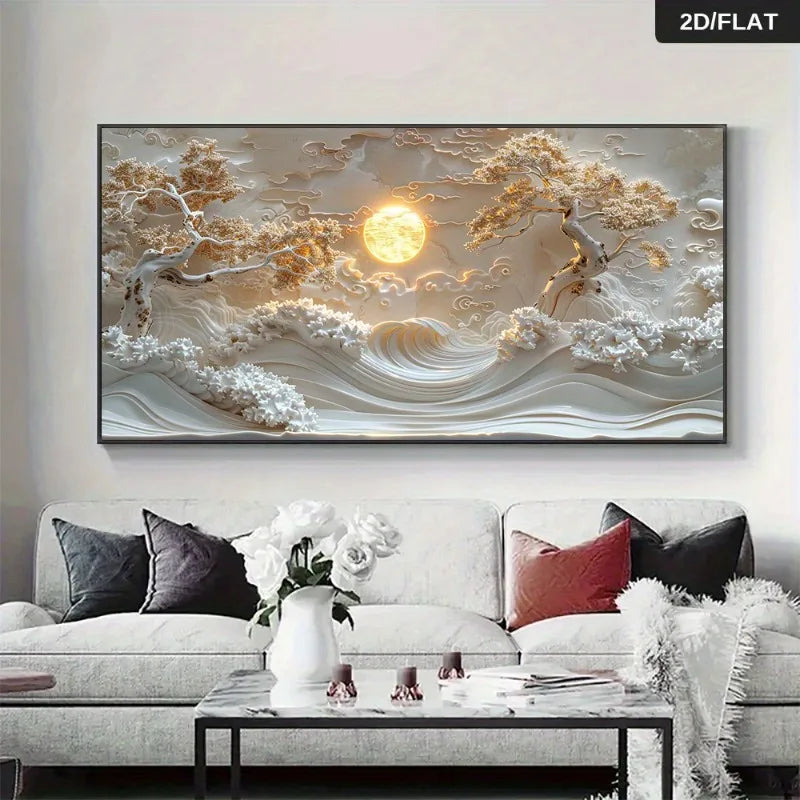 Modern Abstract Golden Moonlit Trees Landscape Canvas Wall Art Unframed Contemporary Home Decor for Living Room, Bedroom Decor