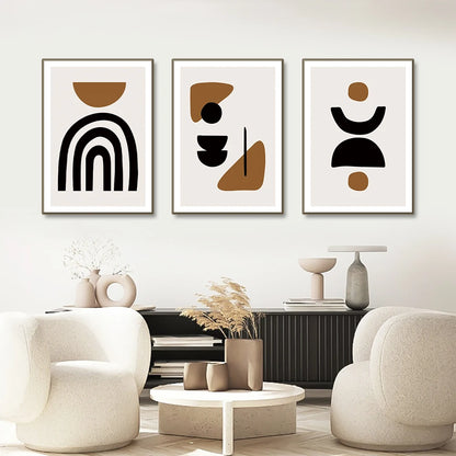 Set of 3Pcs Brown Black Beige Geometric Minimalist Wall Art Fine Art Canvas Prints - Pictures For Living Room Bedroom Dining Room Wall Decor For Simple Living