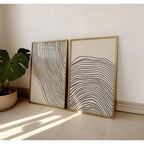 Large Minimalist Black Wavy Line Art Unframed Canvas Print on Neutral Beige Background for Modern Scandinavian Living Room and Contemporary Home Wall Décor