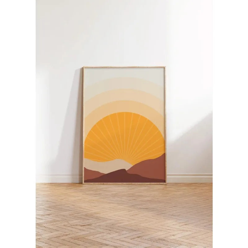 Large 3‑Panel Abstract Sunrise Canvas Print Wall Art – Warm Earthy Orange & Brown Unframed Abstract Artwork for Modern Interior Decor