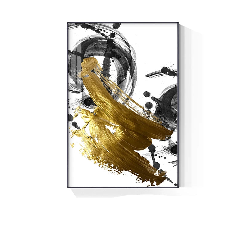 Light Luxury Black Golden Thick Brush Abstract Wall Art Fine Art Canvas Prints - Modern Art For Living Room Dining Room Art For Contemporary Interiors