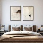 Large 2‑Panel Minimalist Abstract Drip Canvas Print Wall Art – Neutral Beige & Black Unframed Contemporary Painting for Stylish Living Room Decor