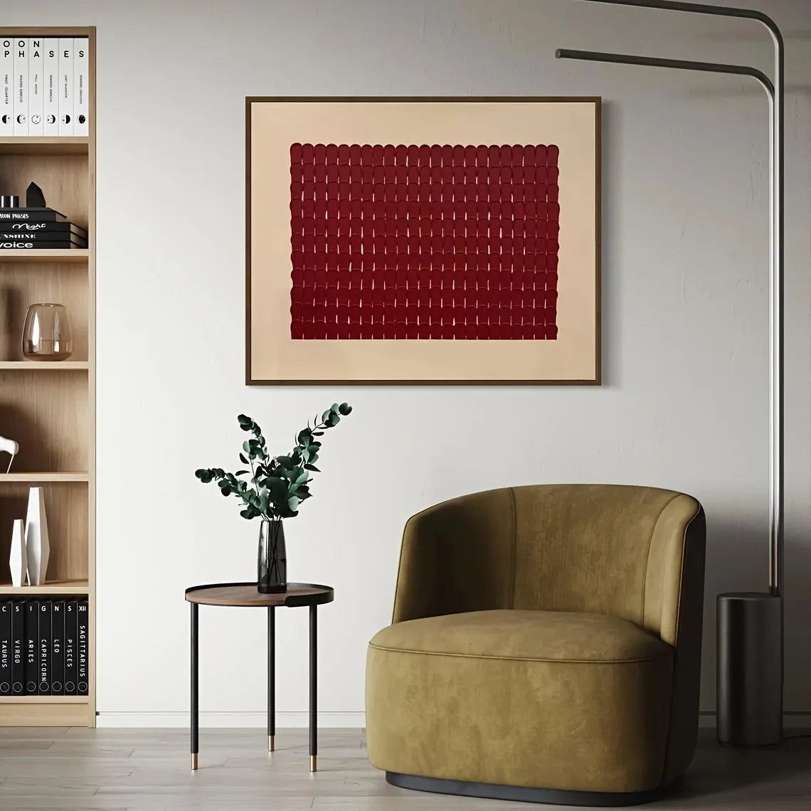Modern Abstract Geometric Bold Red Grid Unframed Canvas Print Wall Art – Minimalist Design for Feng Shui Inspired Interior Decor