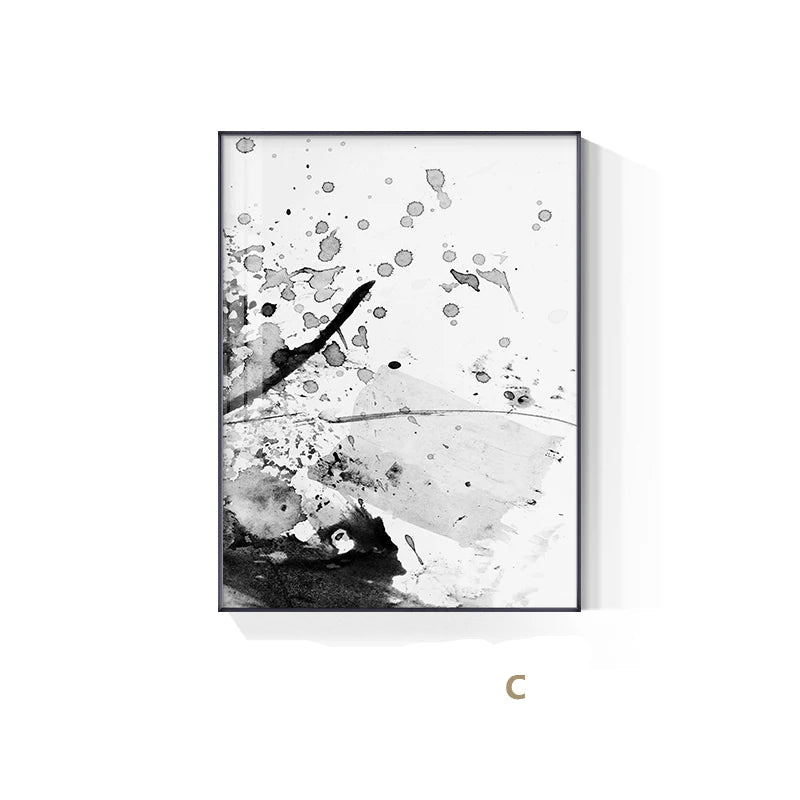 Abstract Ink Splash Black & White Wall Art Fine Art Canvas Prints - Pictures For Modern Apartment Living Room Dining Room Office Meeting Room Art For Contemporary Interiors