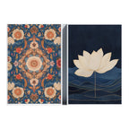 Large Unframed Lotus Flower and Mandala Pattern Canvas Print Wall Art for Modern Boho Living Room and Contemporary Home Décor Styling