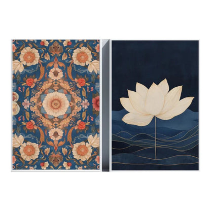 Large Unframed Lotus Flower and Mandala Pattern Canvas Print Wall Art for Modern Boho Living Room and Contemporary Home Décor Styling