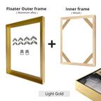 Slim Metal Bezel Floating Canvas Picture Frame Brushed Gold Silver Sizes 60x90, 50x70, 40x50cm etc DIY Framing Kit Includes Outer Metal Frame + Inner Wood Frame