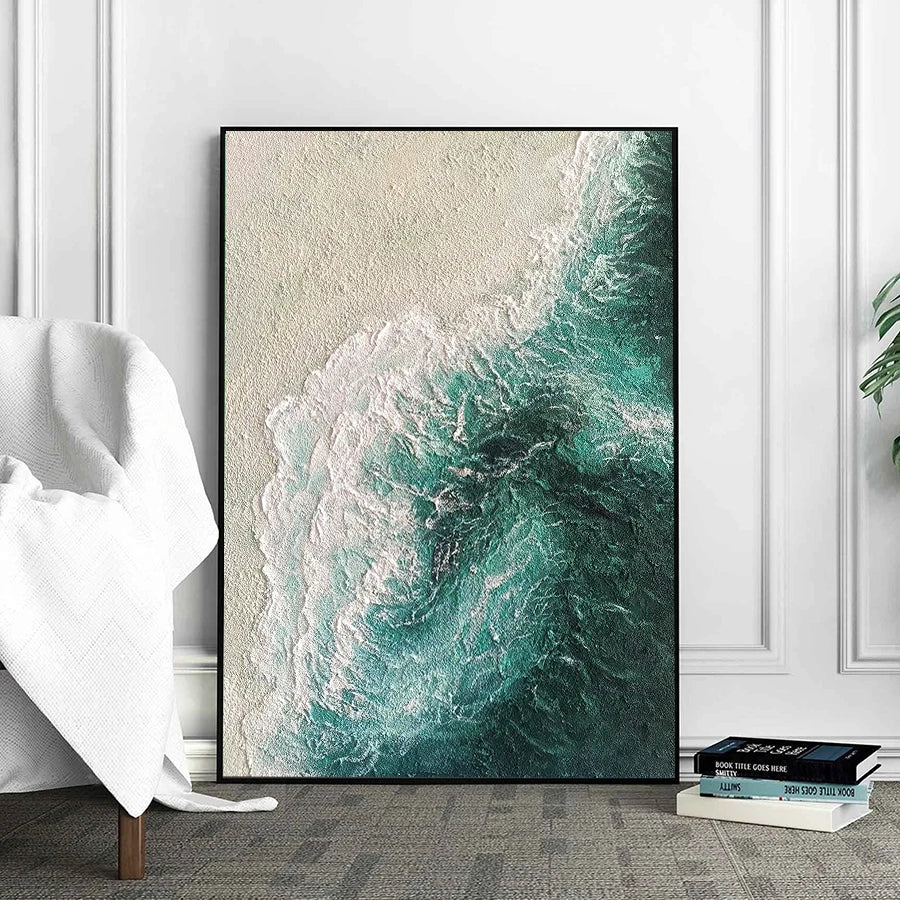 Beach Sand Seascape Ocean Waves Wall Art Fine Art Canvas Prints - Modern Coastal Wall Decor For Entrance Hallway Foyer Reception Room Art For Contemporary Interiors