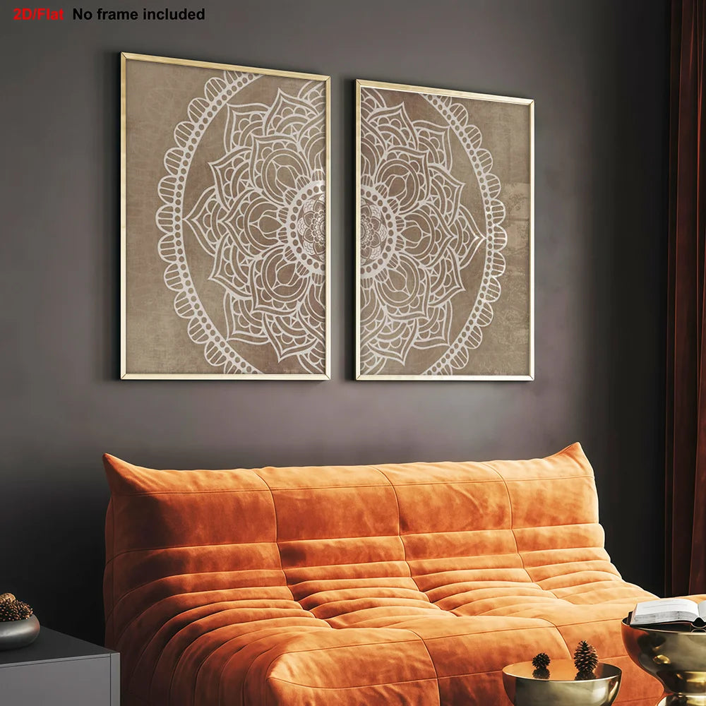 Boho White Mandala Canvas Print Set – Neutral Beige Unframed Wall Art for Modern Living Room, Bedroom & Scandinavian Minimalist Home Décor