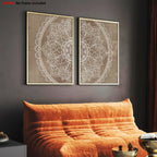 Boho White Mandala Canvas Print Set – Neutral Beige Unframed Wall Art for Modern Living Room, Bedroom & Scandinavian Minimalist Home Décor