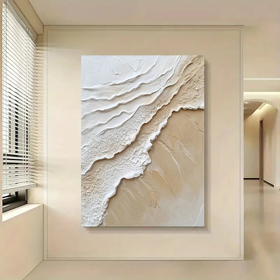 Beach Sand Seascape Ocean Waves Wall Art Fine Art Canvas Prints - Modern Coastal Wall Decor For Entrance Hallway Foyer Reception Room Art For Contemporary Interiors