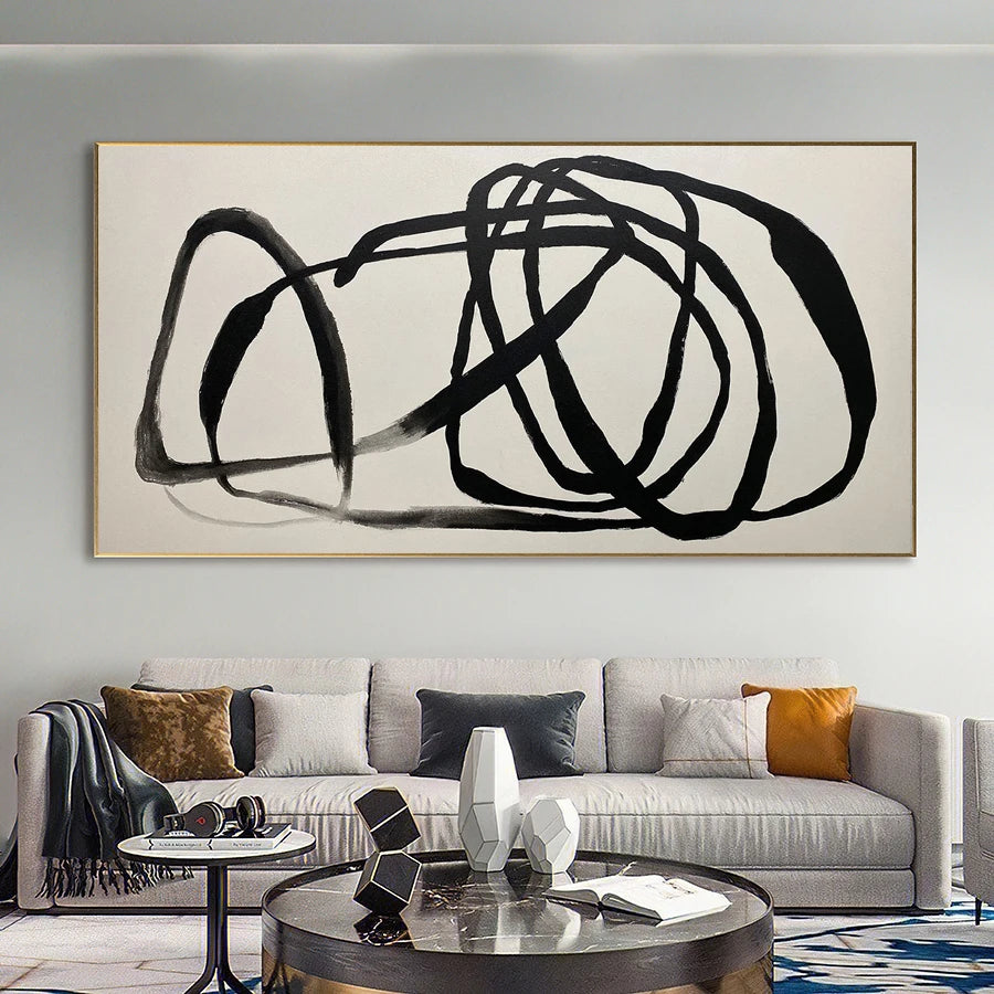 Minimalist Chaotic Black Lines Modern Abstract Wall Art Fine Art Canvas Prints - Art For Contemporary Apartment Living Room Dining Room Home Office Art Decor