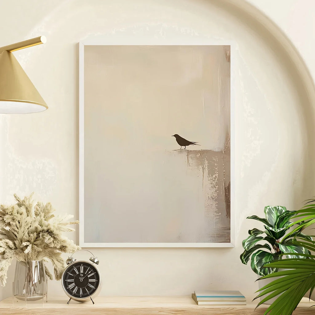 Minimalist Bird Silhouette Canvas Print Wall Art – Neutral Beige Modern Nature Artwork for Living Room, Bedroom & Scandinavian Décor
