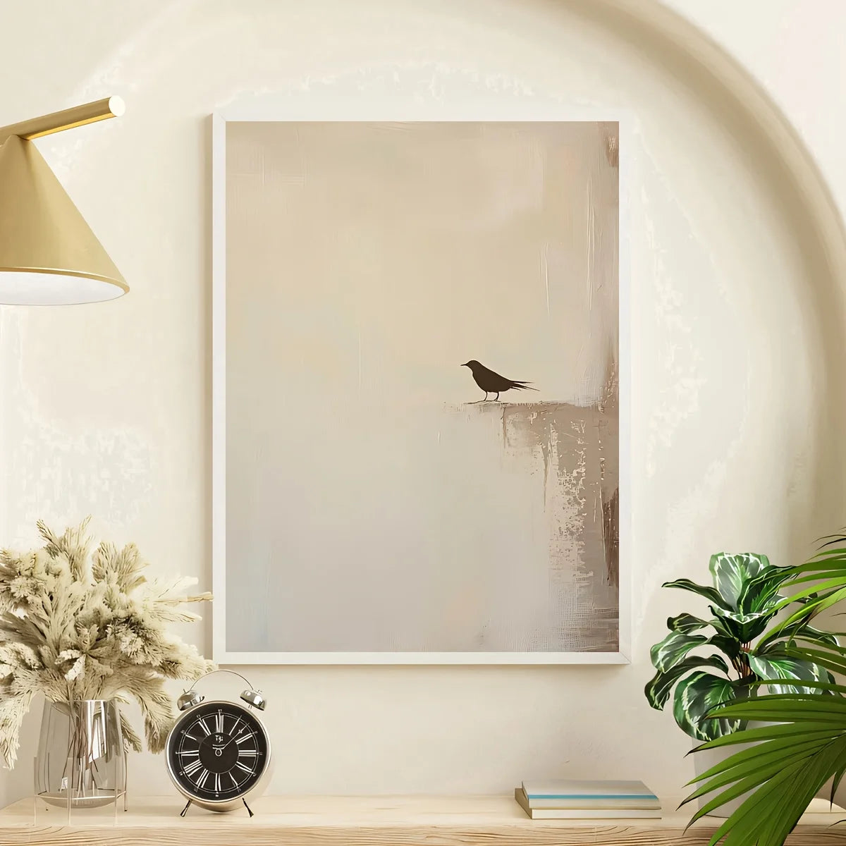 Minimalist Bird Silhouette Canvas Print Wall Art – Neutral Beige Modern Nature Artwork for Living Room, Bedroom & Scandinavian Décor