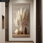 Pampas Grass Vase Unframed Canvas Print Wall Art – Minimalist Neutral Boho Decor with Beige & Brown Ceramic Vases for Modern Hallway