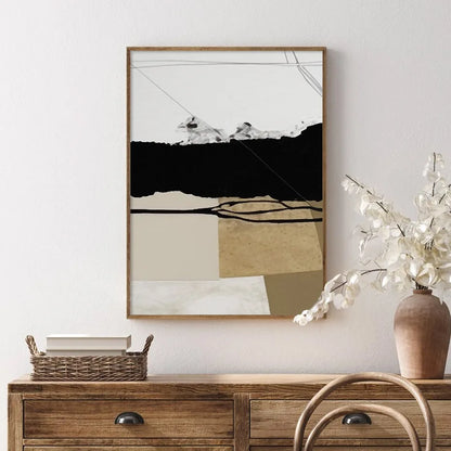 Vintage Brown Black Beige Color Block Abstract Wall Art Fine Art Canvas Prints - Pictures For Dining Room Living Room Bedroom Artworks For Contemporary Decor