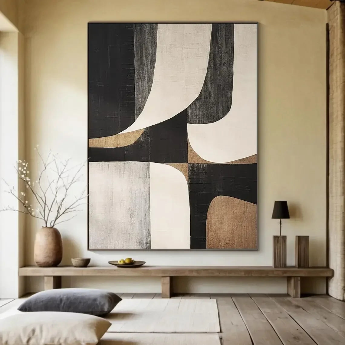 Neutral Color Schemes Contemporary Abstract Minimalist Wall Art Fine Art Canvas Print - Modern Artwork For Living Room Foyer Dining Room Entranceway Art Decor