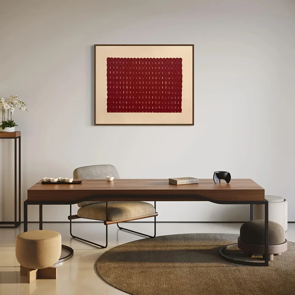 Modern Abstract Geometric Bold Red Grid Unframed Canvas Print Wall Art – Minimalist Design for Feng Shui Inspired Interior Decor