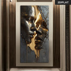 Black & Liquid Golden Faces Wall Art – Modern Textured Abstract Lovers Design Artwork for Luxury Hallway, Foyer & Statement Home Decor
