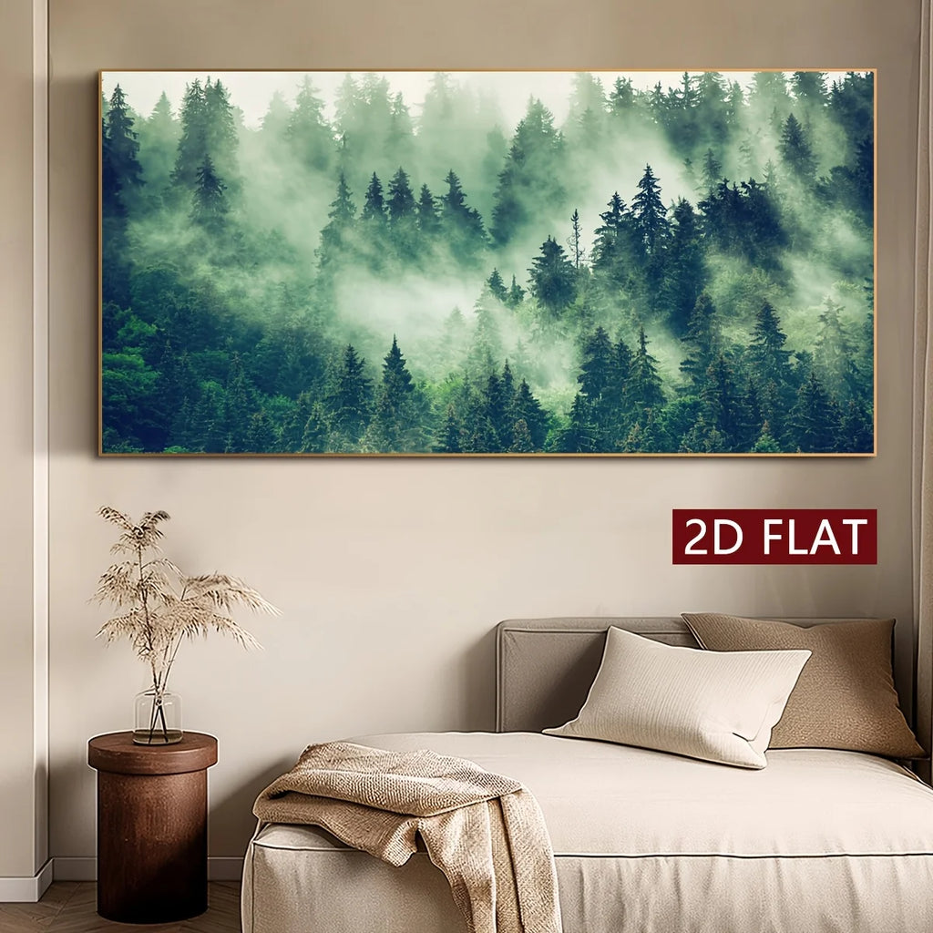 Misty Evergreen Forest Unframed Canvas Print Wall Art – Wide Format Landscape Artwork for Living Room, Bedroom & Above The Sofa Decor