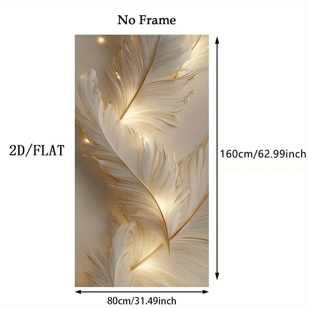 White & Gold Feather Wall Art – Soft Glowing Luxury Design – Large Unframed Canvas Print for Modern Office & Contemporary Home Décor