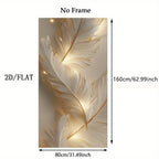 White & Gold Feather Wall Art – Soft Glowing Luxury Design – Large Unframed Canvas Print for Modern Office & Contemporary Home Décor