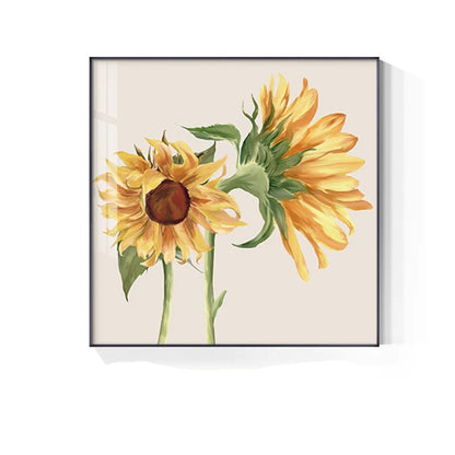 Colorful Sunflower Wall Art Square Format Fine Art Canvas Prints - Modern Botanical Pictures For Living Room Dining Room Simple Art For Kitchen Cafe Diner Restaurant Art