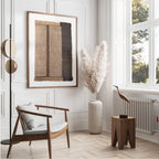 Large Unframed Woven Textile Stripe Pattern Canvas Print Wall Art in Neutral Beige and Brown Tones for Modern Minimalist Living Room