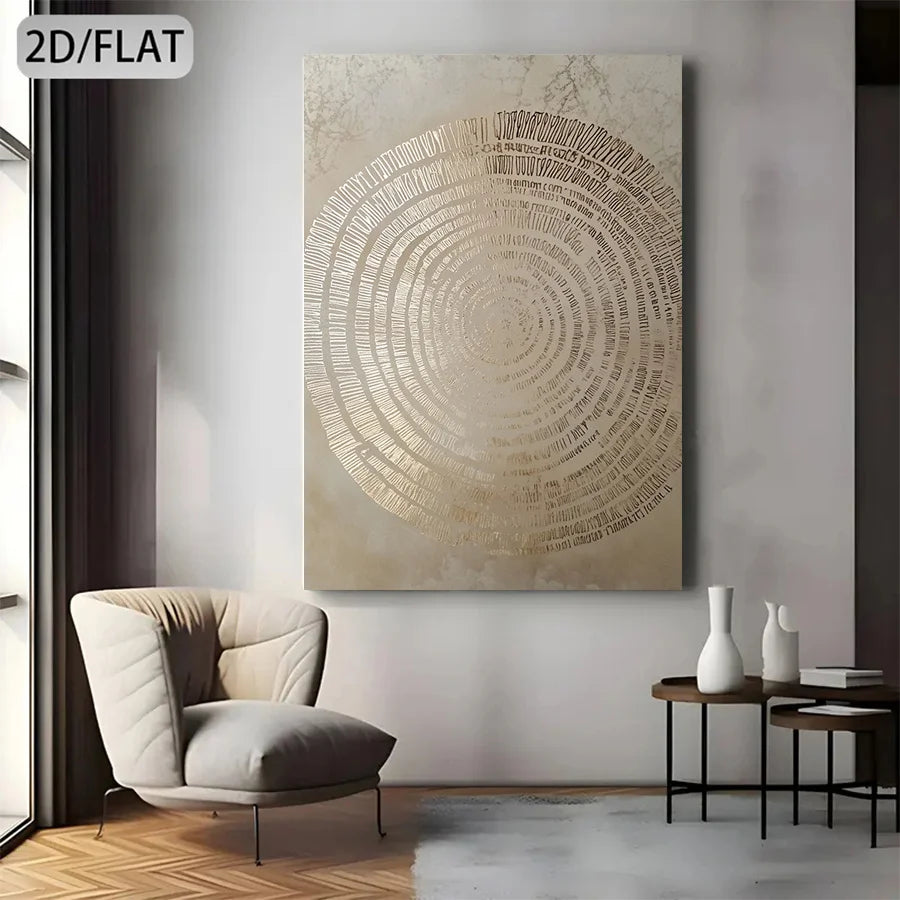 Gold Tree Ring Wall Art – Circular Wood Grain Pattern Design – Modern Neutral Unframed Canvas Print for Minimalist Living Room Decor