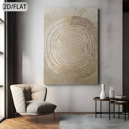 Gold Tree Ring Wall Art – Circular Wood Grain Pattern Design – Modern Neutral Unframed Canvas Print for Minimalist Living Room Decor