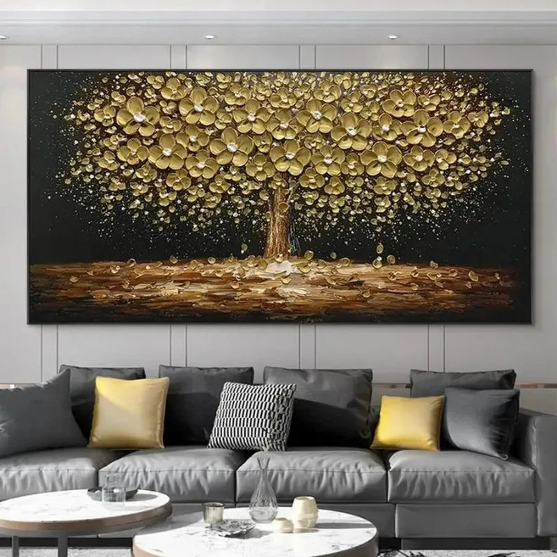 Abstract 3D Gold Tree Wall Printing Painting on Canvas,Abstract Wall Picture,Modern Home Decoration,Flowers Art Poster,Mural