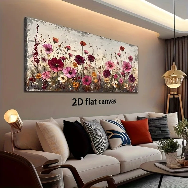 2D Flat, Canvas Wall Art Wildflowers Modern Abstract Painting Frameless Picture Living Room Bedroom Home Decor High Quality