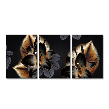 Set of 3PCs Golden Monstera Wall Art Fine Art Canvas Prints - Modern Tropical Botanical Pictures For Living Room Dining Room Art For Contemporary Interiors