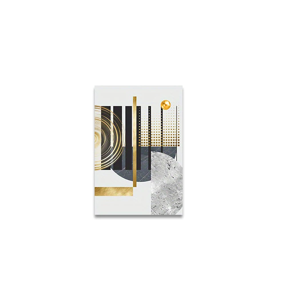 Golden Grey Abstract Geometric Wall Art Fine Art Canvas Prints - Modern Artworks For Apartment Living Room Dining Room Bedroom Art For Contemporary Interiors