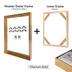Slim Metal Bezel Floating Canvas Picture Frame Brushed Gold Silver Sizes 60x90, 50x70, 40x50cm etc DIY Framing Kit Includes Outer Metal Frame + Inner Wood Frame