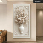 Abstract Floral Vase Wall Art Unframed Canvas Print – Cream 3D‑Style Botanical Relief Design for Modern Elegant Foyer Decor