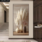 Pampas Grass Vase Unframed Canvas Print Wall Art – Minimalist Neutral Boho Decor with Beige & Brown Ceramic Vases for Modern Hallway