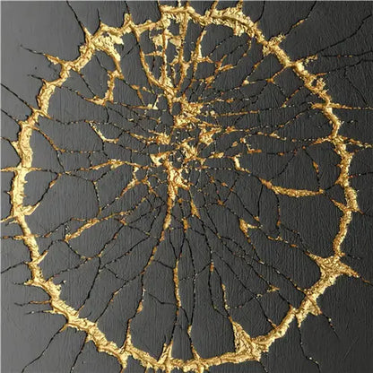 Modern Abstract Golden Spherical Square Format Wall Art Fine Art Canvas Prints - Modern Artworks For Living Room Dining Room Art For Contemporary Home Decor