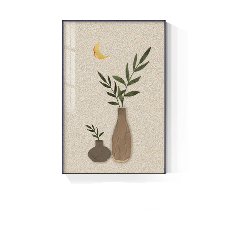 Bohemian Abstract Floral Vase Still Life Wall Art Fine Art Canvas Prints - Modern Botanical Pictures For Living Room Dining Room Art For Contemporary Boho Home Decor