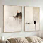 Large 2‑Panel Minimalist Abstract Drip Canvas Print Wall Art – Neutral Beige & Black Unframed Contemporary Painting for Stylish Living Room Decor