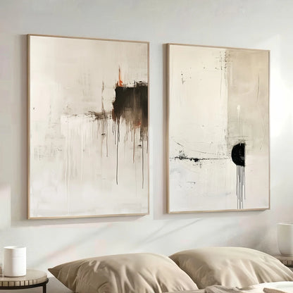 Large 2‑Panel Minimalist Abstract Drip Canvas Print Wall Art – Neutral Beige & Black Unframed Contemporary Painting for Stylish Living Room Decor