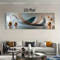 Modern Teal & Bronze Abstract Wall Art – Metallic Sphere & Curved Line Design – Wide Format Modern Aesthetics Artwork for Above the Sofa