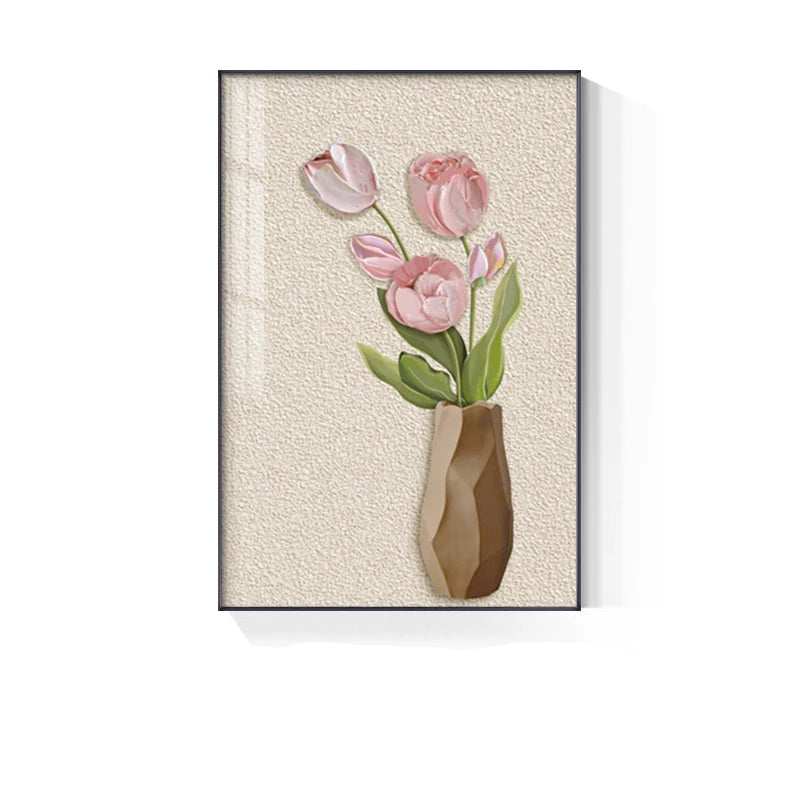 Bohemian Abstract Floral Vase Still Life Wall Art Fine Art Canvas Prints - Modern Botanical Pictures For Living Room Dining Room Art For Contemporary Boho Home Decor