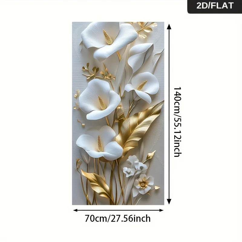 Elegant White & Gold Floral Wall Art – Luxury Sculpted Bloom Design on Light Grey Artwork for Modern Hallway & Sophisticated Home Decor