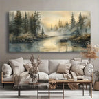Canvas Wall Art Misty Forest Lake Modern Abstract Painting Frameless Picture Living Room Bedroom Office Home Decora High Quality