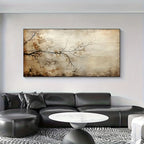 Large Rustic Neutral Abstract Tree Branch Canvas Print Wall Art for Modern Minimalist Living Room Décor and Contemporary Home Interiors